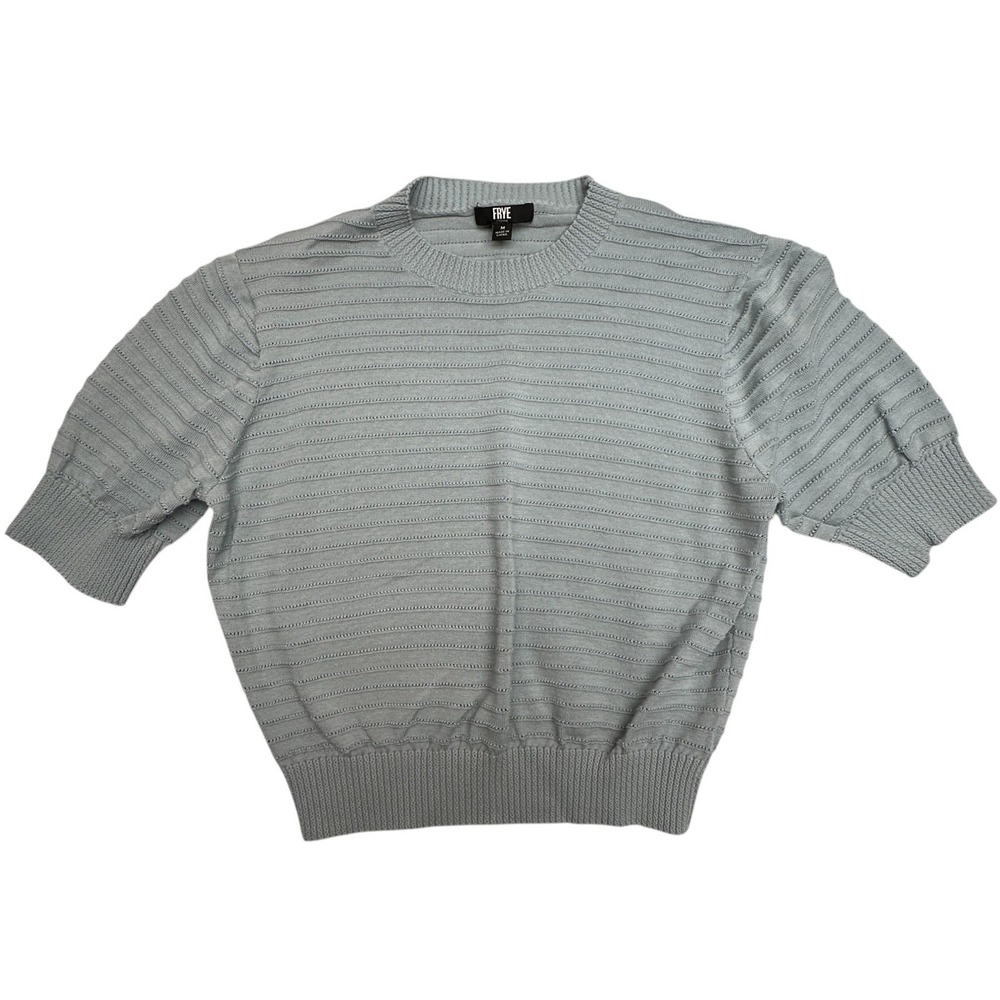 Frye Sweater Womens Medium Blue‎ Striped Short Sleeve Crewneck Pullover Knit